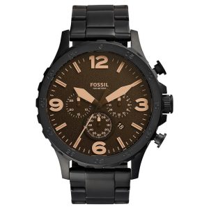 Fossil Men’s Quartz Black Stainless Steel Brown Dial 50mm Watch JR1356