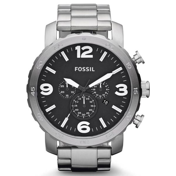 Fossil Men’s Quartz Silver Stainless Steel Black Dial 50mm Watch JR1353