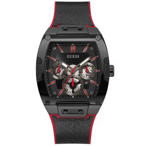 Guess Men’s Quartz Black Silicone & Leather Strap Black Dial 43mm Watch GW0202G7
