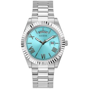 Guess Men’s Quartz Silver Stainless Steel Turquoise Color Dial 42mm Watch GW0265G11
