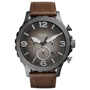 Fossil Men’s Quartz Brown Leather Strap Grey Dial 50mm Watch JR1424