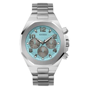 Guess Men’s Quartz Silver Stainless Steel Sky Blue Dial 46mm Watch GW0489G3