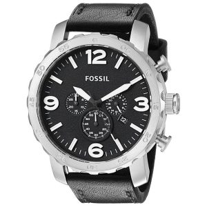 Fossil Men’s Quartz Black Leather Strap Black Dial 50mm Watch JR1436