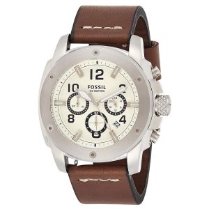 Fossil Men’s Quartz Brown Leather Strap White Dial 45mm Watch FS4929