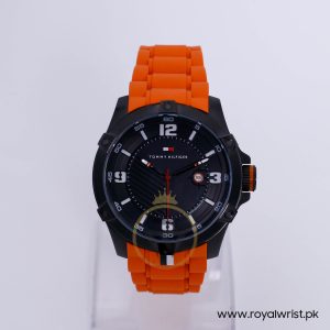 Tommy Hilfiger Men’s Quartz Orange Silicone Strap Black Dial 45mm Watch 1790793