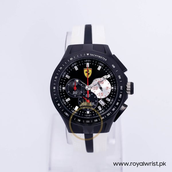 Ferrari Men’s Quartz Black & White Silicone Strap Black Dial 44mm Watch 0830026