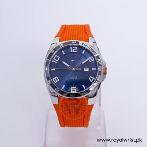 Tommy Hilfiger Men’s Quartz Orange Silicone Strap Blue Dial 43mm Watch 1790883