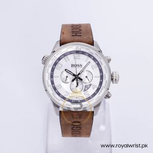 Hugo Boss Men’s Quartz Brown Leather Strap Silver Dial 44mm Watch 1512739/2