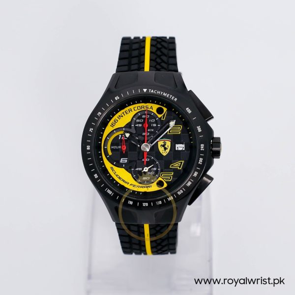 Ferrari Men’s Quartz Black & Yellow Silicone Strap Black & Yellow Dial 44mm Watch 0830078