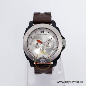 Hugo Boss Men’s Quartz Dark Brown Leather Strap Silver Dial 45mm Watch 1512670/2