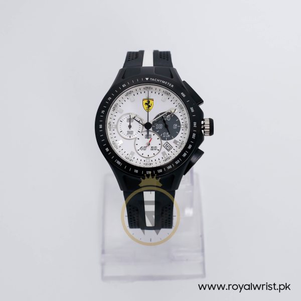 Ferrari Men’s Quartz Black & White Silicone Strap White Dial 44mm Watch 0830024