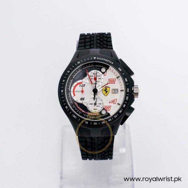 Ferrari Men’s Quartz Black Silicone Strap Black & White Dial 44mm Watch 8300236