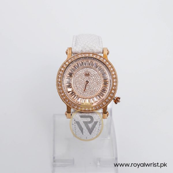 Juicy Couture Women’s Quartz White Leather Strap Rose Gold Crystal Dial 43mm Watch JC23968