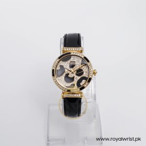 Juicy Couture Women’s Quartz Black Leather Strap Black & Gold Dial 34mm Watch 1901170