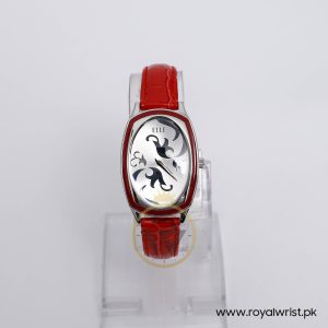 Elle Women’s Quartz Red Leather Strap Silver Dial 28mm Watch EL20000504C