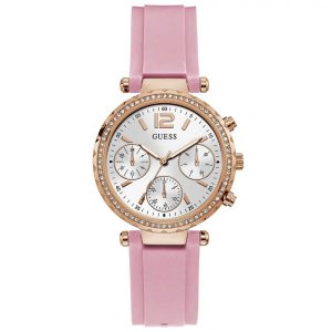 Guess Women’s Quartz Pink Silicone Strap Silver Dial 37mm Watch GW0113L4