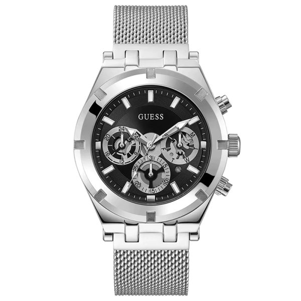 Guess Men’s Quartz Silver Stainless Steel Black Dial 44mm Watch GW0582G1