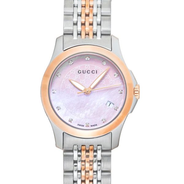 Gucci Women’s Quartz Two Tone Stainless Steel Pink Mother Of Pearl Dial 27mm Watch YA126538