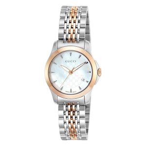 Gucci Women’s Quartz Two Tone Stainless Steel Mother Of Pearl Dial 27mm Watch YA126537