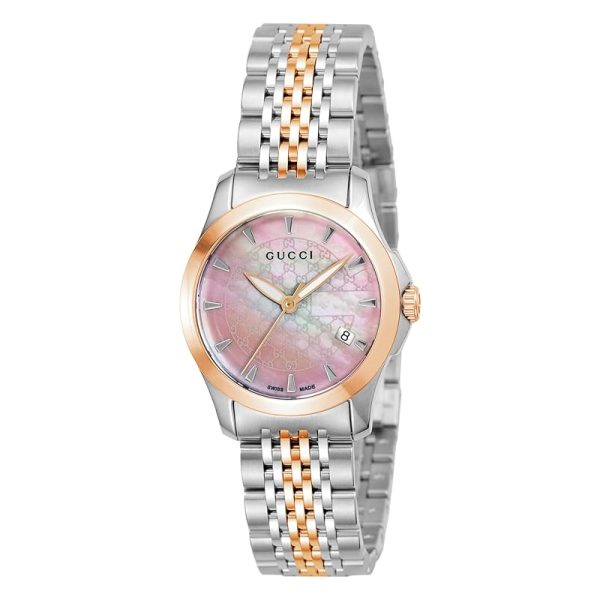 Gucci Women’s Quartz Two Tone Stainless Steel Pink Mother Of Pearl Dial 27mm Watch YA126536