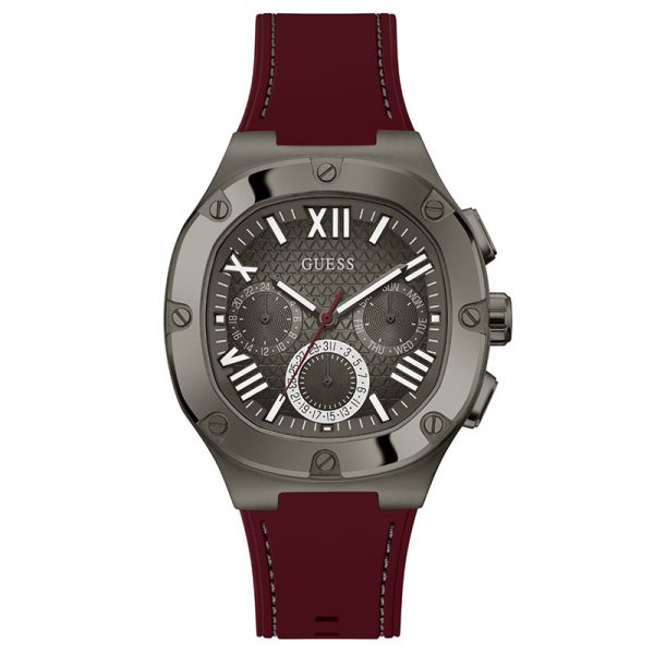 Guess Men’s Quartz Red Silicone Strap Gunmetal Dial 42mm Watch GW0571G4