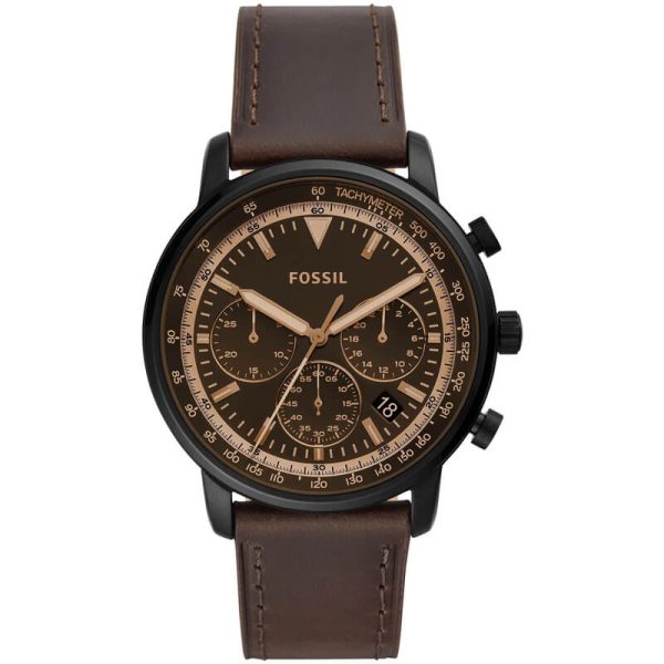 Fossil Men’s Quartz Brown Leather Strap Black Dial 44mm Watch FS5529