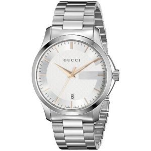 Gucci Men’s Swiss Made Quartz Silver Stainless Steel White Dial 38mm Watch YA126442