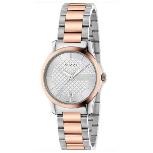 Gucci Women’s Swiss Made Quartz Two Tone Stainless Steel Silver Dial 27mm Watch YA126528