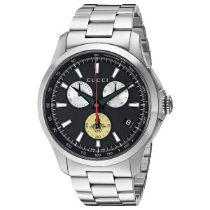 Gucci Men’s Swiss Made Quartz Silver Stainless Steel Black Dial 44mm Watch YA126267