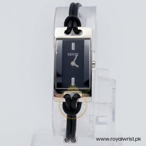 Seksy Women’s Quartz Silver Stainless Steel & Black Nylon Strap Black Dial 18mm Watch 04916