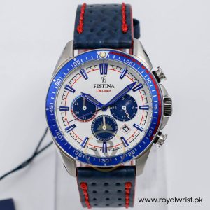 Festina Men’s Quartz Blue Leather Strap White Dial 44mm Watch F20377/1