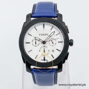 Fossil Men’s Quartz Blue Leather Strap White Dial 45mm Watch FS4552/1