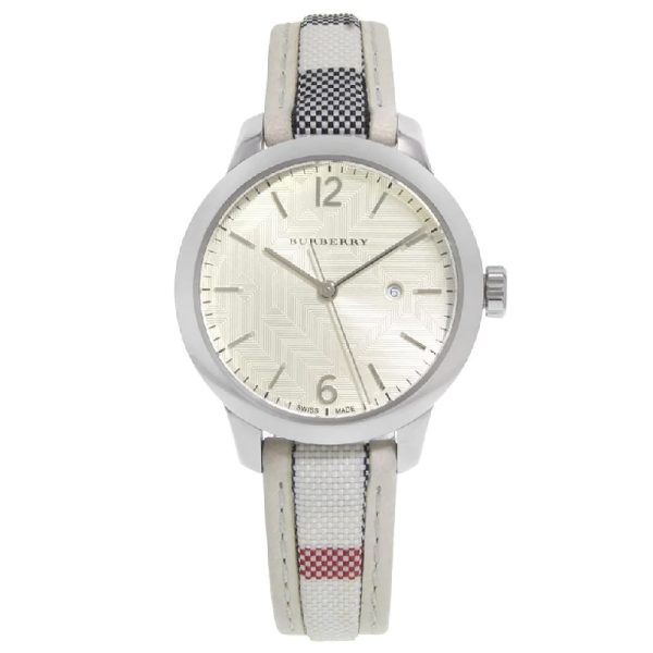 Burberry Women’s Swiss Made Quartz Multicolor Leather Strap White Dial 32mm Watch BU10113