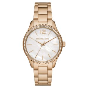 Michael Kors Women’s Quartz Gold Stainless Steel White Mother Of Pearl Dial 38mm Watch MK6870