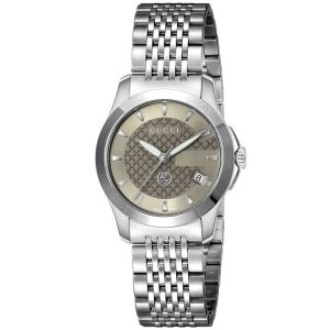 Gucci Women’s Swiss Made Quartz Silver Stainless Steel Brown Dial 27mm Watch YA1265007