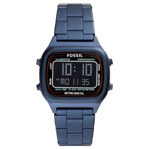 Fossil Men’s Digital Blue Stainless Steel Negative Display Dial 40mm Watch FS5896