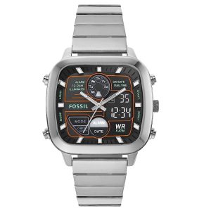 Fossil Men’s Analog & Digital Silver Stainless Steel Negative Display Dial 42mm Watch FS5890