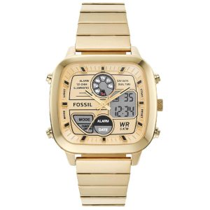 Fossil Men’s Analog & Digital Gold Stainless Steel Positive Display Dial 42mm Watch FS5889