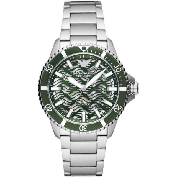 Emporio Armani Men’s Automatic Silver Stainless Steel Green Dial 42mm Watch AR60061