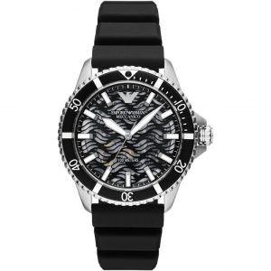 Emporio Armani Men’s Automatic Black Silicone Strap Black Dial 42mm Watch AR60062