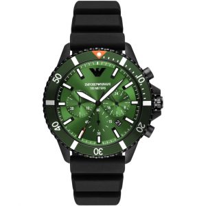 Emporio Armani Men’s Quartz Black Silicone Strap Green Dial 43mm Watch AR11463