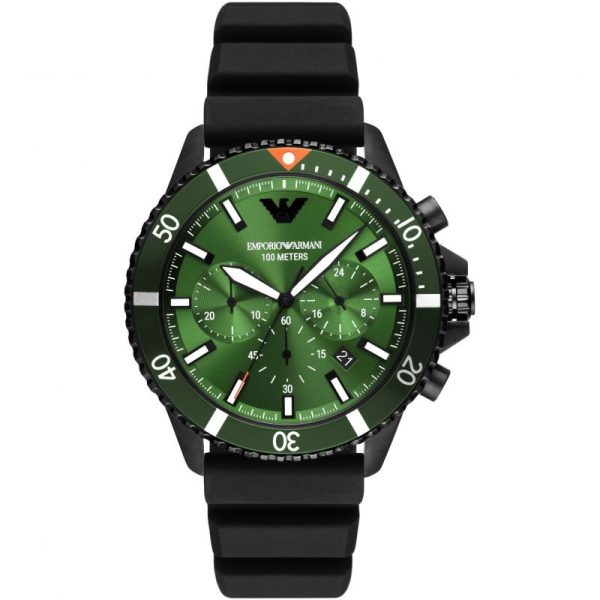 Emporio Armani Men’s Quartz Black Silicone Strap Green Dial 43mm Watch AR11463