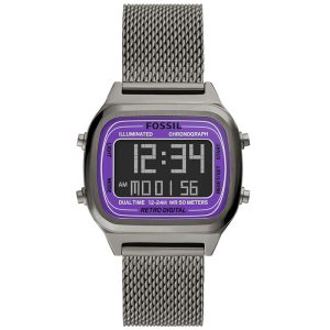 Fossil Men’s Digital Grey Stainless Steel Negative Display Dial 40mm Watch FS5888