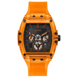 Guess Men’s Quartz Orange Silicone Strap Navy Blue Dial 42mm Watch GW0203G10