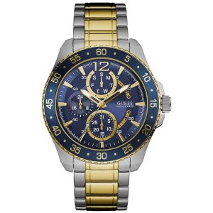 Guess Men’s Quartz Two Tone Stainless Steel Blue Dial 46mm Watch W0797G1