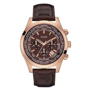 Guess Men’s Quartz Brown Leather Strap Brown Dial 46mm Watch W0500G3