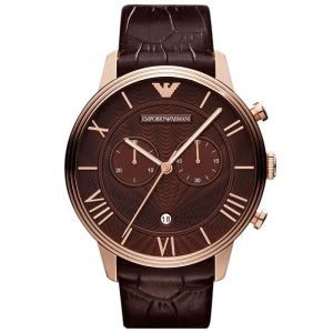Emporio Armani Men’s Quartz Brown Leather Strap Brown Dial 45mm Watch AR1616
