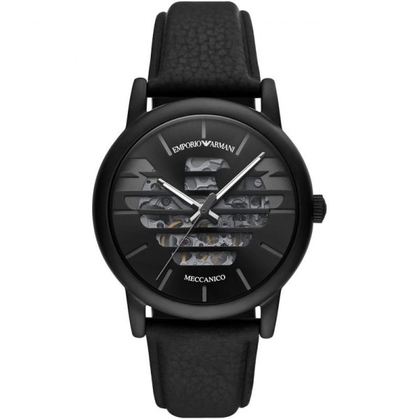 Emporio Armani Men’s Automatic Black Leather Strap Black Dial 43mm Watch AR60032
