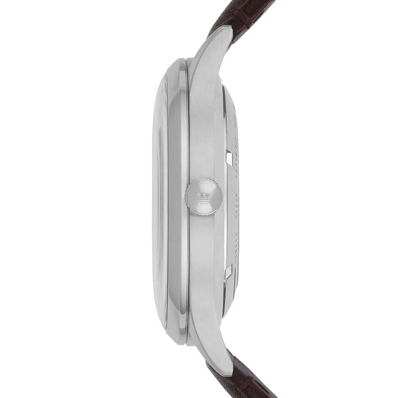 Emporio Armani Men’s Automatic Brown Leather Strap White Dial 43mm ...