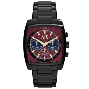 Armani Exchange Men’s Quartz Black Stainless Steel Red Dial 40mm Watch AX2255